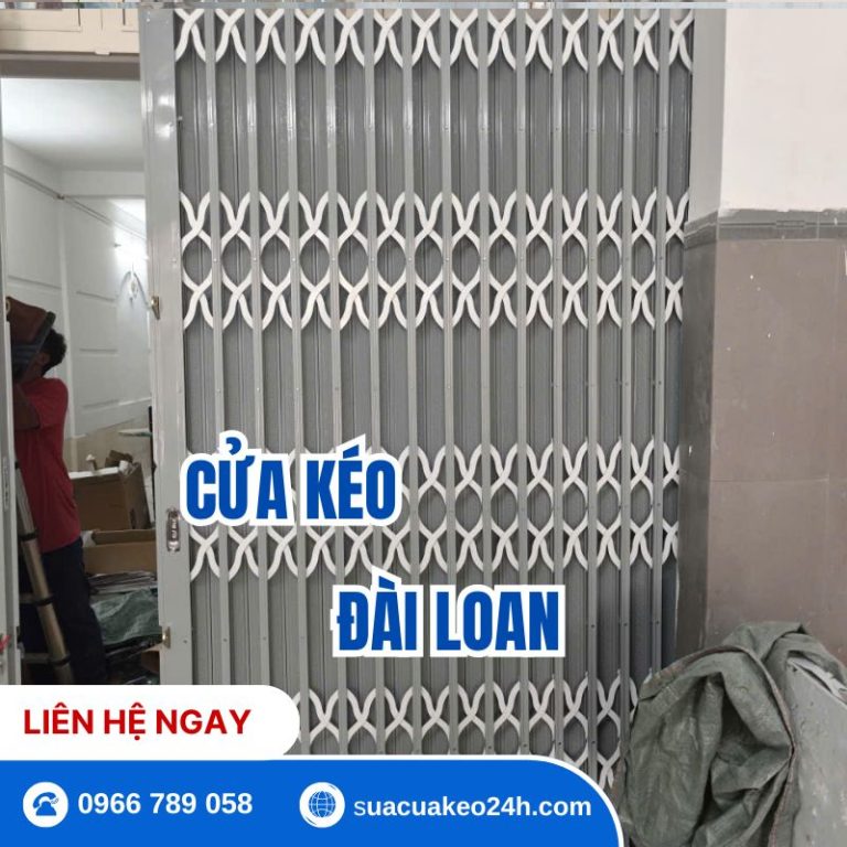 Lắp đặt cửa kéo Đài Loan chính hãng màu xám ghi bảo vệ mặt tiền nhà