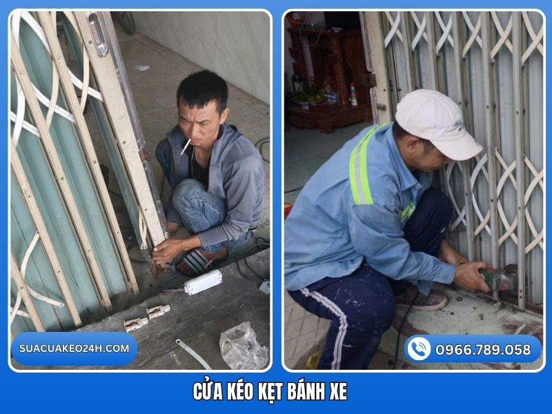 Sửa cửa kéo kẹt bánh xe rỉ sét vỡ nát đạn bi