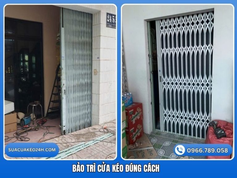 Thợ chuyên nghiệp đang bảo trì cửa kéo đúng cách giúp cửa kéo hoạt động êm ái.