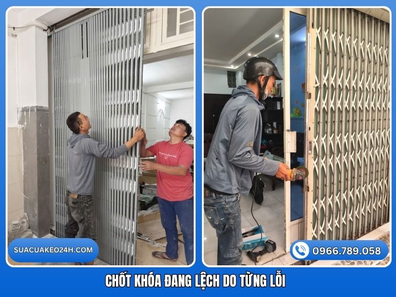 Chốt khóa cửa kéo bị lệch do bung mối hàn lõi sắt bên trong