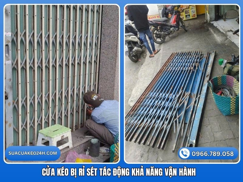 Rỉ sét tác động xấu đến khả năng vận hành của cửa kéo - Sửa Cửa Kéo 24H