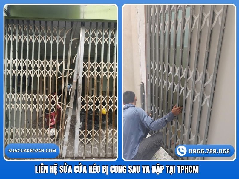 Liên hệ thợ sửa cửa kéo bị cong móp sau va đập tận nhà TPHCM