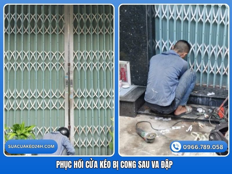 Phục hồi cửa kéo bị cong méo biến dạng sau va đập trở lại như mới