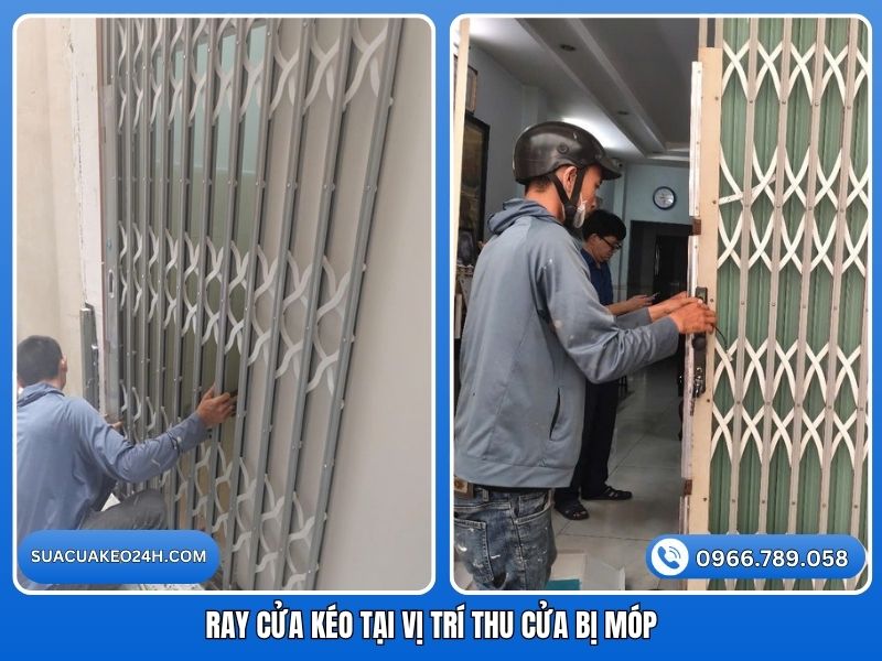 Sửa ray cửa kéo tại vị trí thu xếp cửa bị móp méo kẹt bánh xe