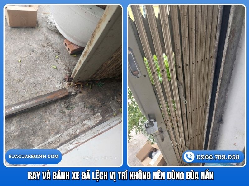 Khuyên không nên dùng búa nắn khi ray và bánh xe cửa kéo đã lệch vị trí