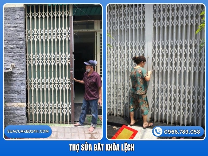 Thợ cơ khí sửa chữa bát khóa cửa kéo bị lệch chuyên nghiệp