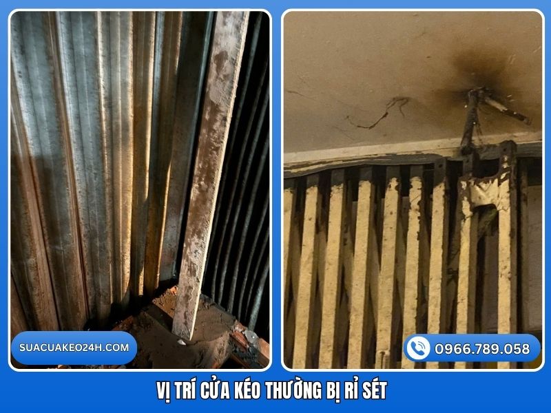 Các vị trí cửa kéo thường bị rỉ sét cần kiểm tra sửa chữa tại Sửa Cửa Kéo 24H
