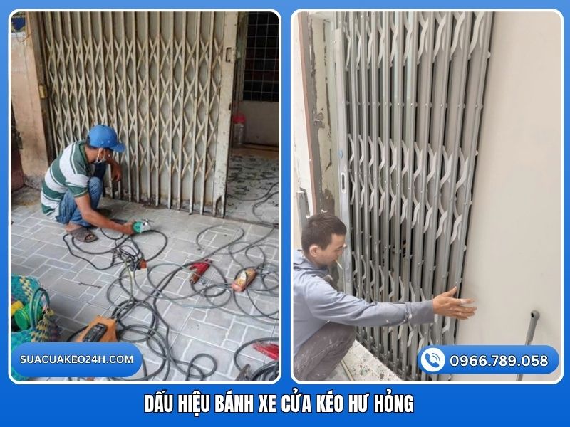 Dấu hiệu nhận biết bánh xe và trục cửa kéo bị hư hỏng kẹt rít kêu to