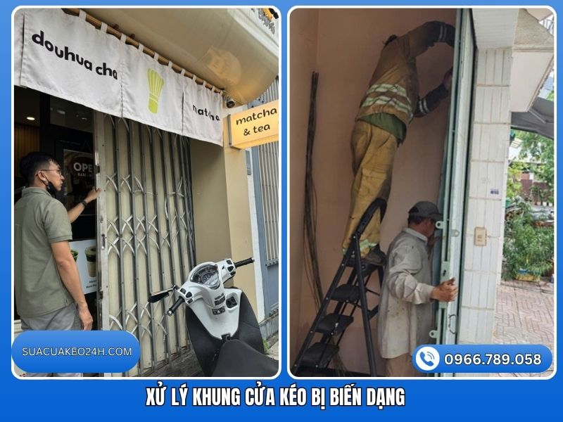 Xử lý khung cửa kéo bị biến dạng do va đập xe cộ hoặc ngoại lực mạnh